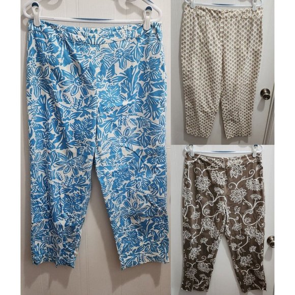 x3 Vtg Talbots Women's Cropped High Waisted Stretch Pants Floral Cotton Blend 12 - Picture 1 of 16